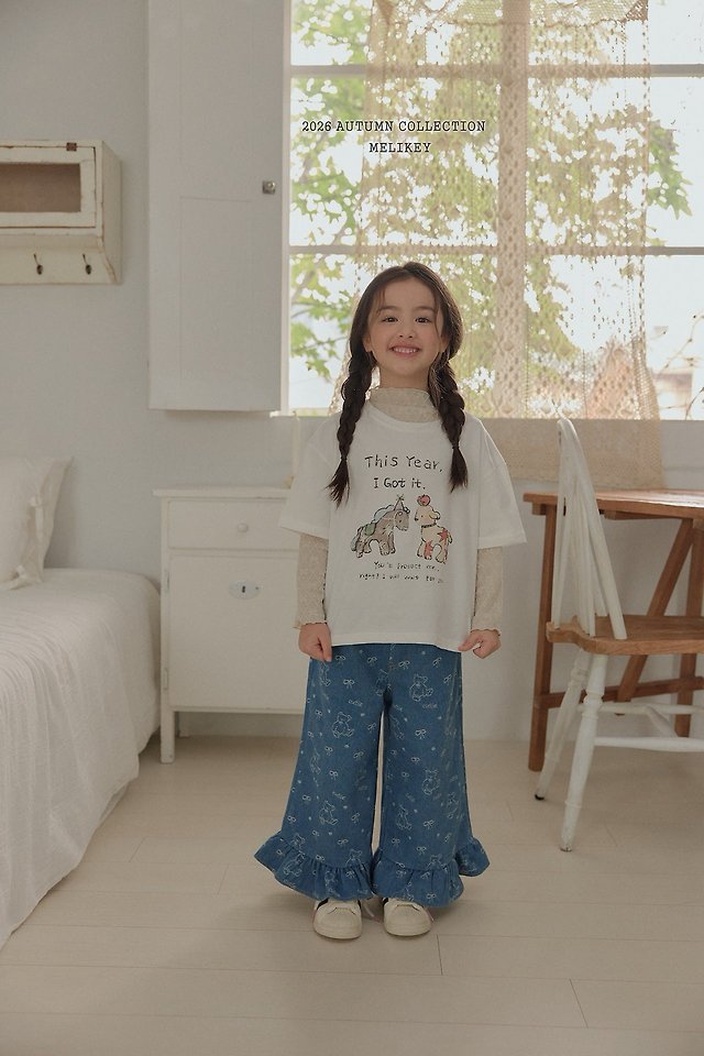 Melikey - Korean Children Fashion - #kidsstore - Bear Frill Jeans - 8