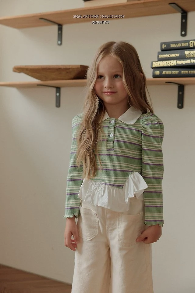 Melikey - Korean Children Fashion - #kidsstore - Diagonal Frill Collar Tee - 3
