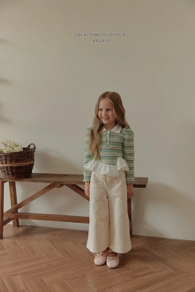 Melikey - Korean Children Fashion - #kidsstore - Diagonal Frill Collar Tee - 4