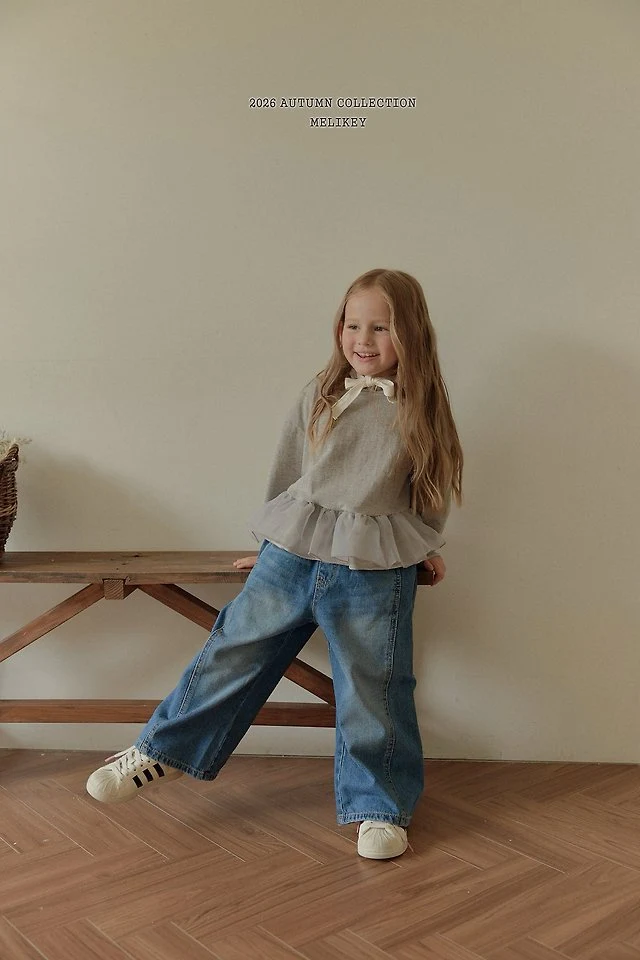 Melikey - Korean Children Fashion - #littlefashionista - Panel Wild Denim Pants - 7