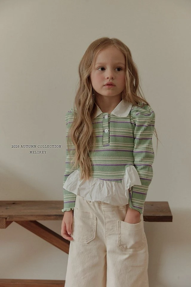 Melikey - Korean Children Fashion - #littlefashionista - Diagonal Frill Collar Tee - 6
