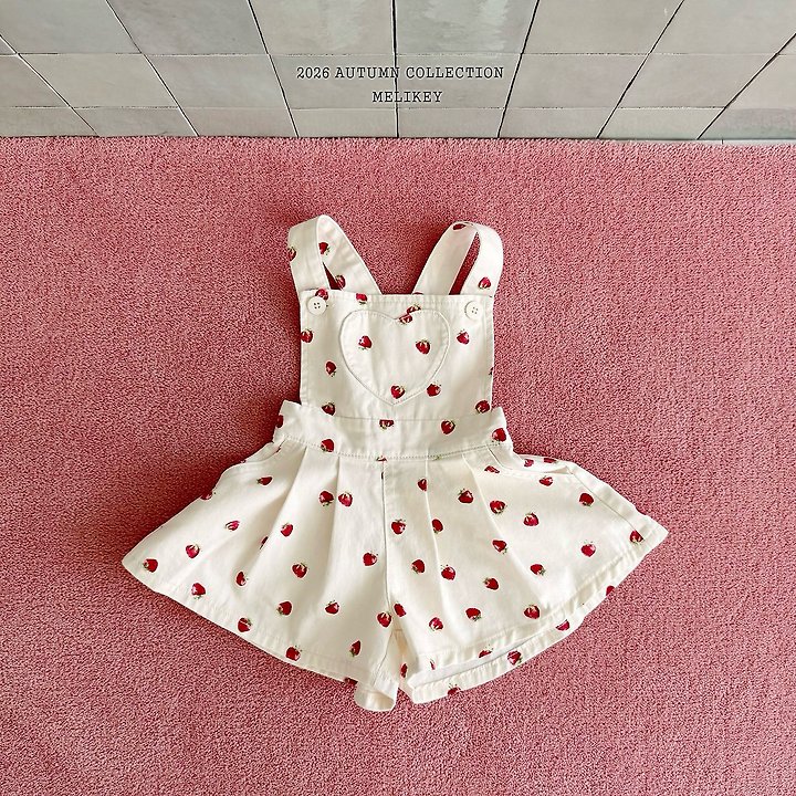 Melikey - Korean Children Fashion - #magicofchildhood - Strawberry Heart Overalls