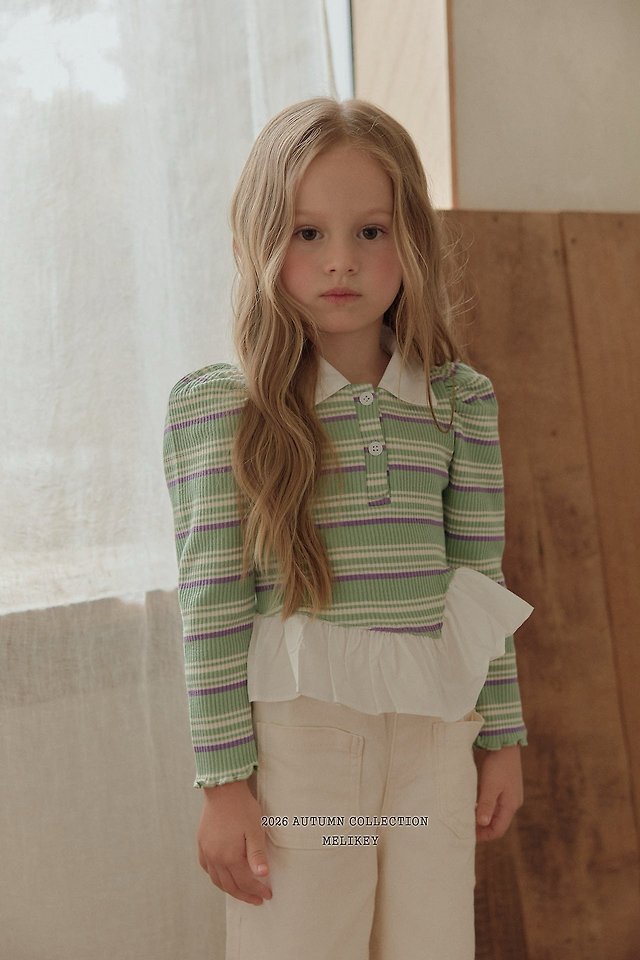 Melikey - Korean Children Fashion - #minifashionista - Diagonal Frill Collar Tee - 8