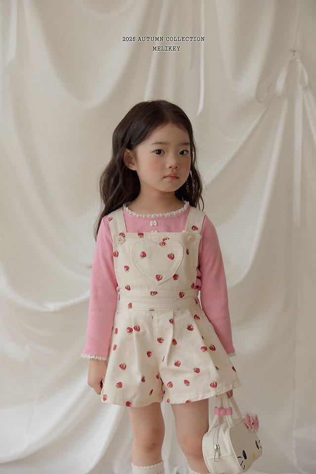 Melikey - Korean Children Fashion - #prettylittlegirls - Strawberry Heart Overalls - 3