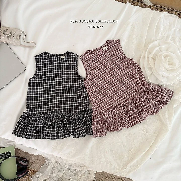 Melikey - Korean Children Fashion - #prettylittlegirls - Check Frill One-piece