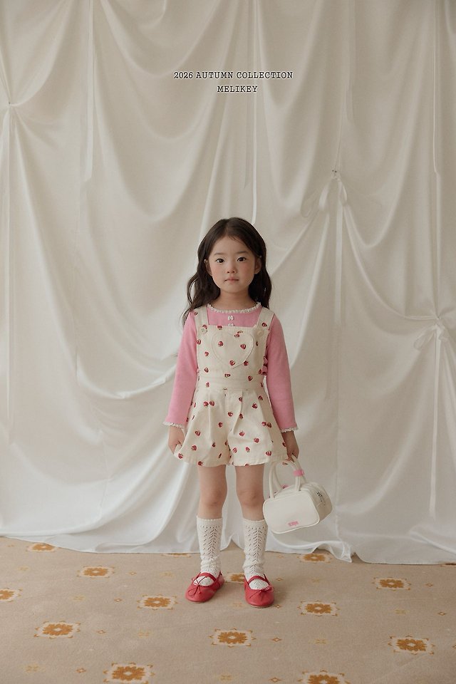 Melikey - Korean Children Fashion - #stylishchildhood - Strawberry Heart Overalls - 6
