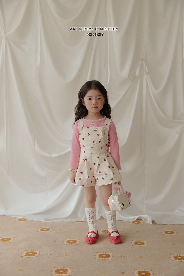 Melikey - Korean Children Fashion - #toddlerclothing - Strawberry Heart Overalls - 5
