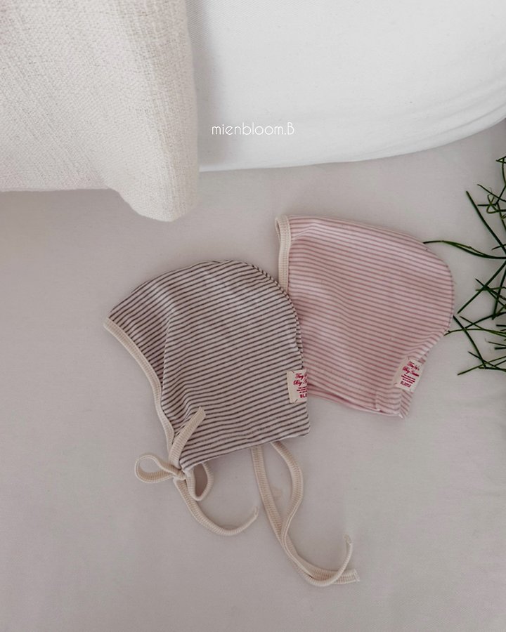 Mienbloom B - Korean Baby Fashion - #babyclothing - Bebe Natural Stripe Bonnet