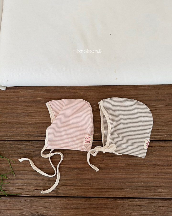 Mienbloom B - Korean Baby Fashion - #babyfever - Bebe Natural Stripe Bonnet - 3