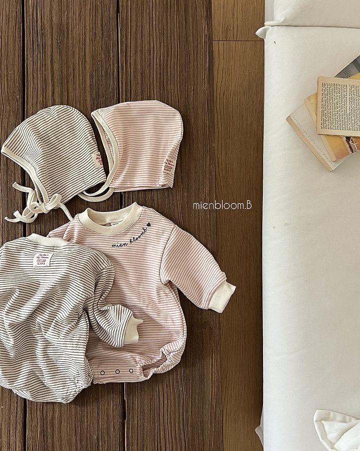 Mienbloom B - Korean Baby Fashion - #babylifestyle - Bebe Natural Stripe Bonnet - 5