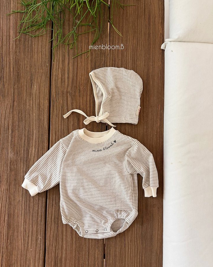 Mienbloom B - Korean Baby Fashion - #babyoninstagram - Bebe Natural Stripe Bonnet - 6