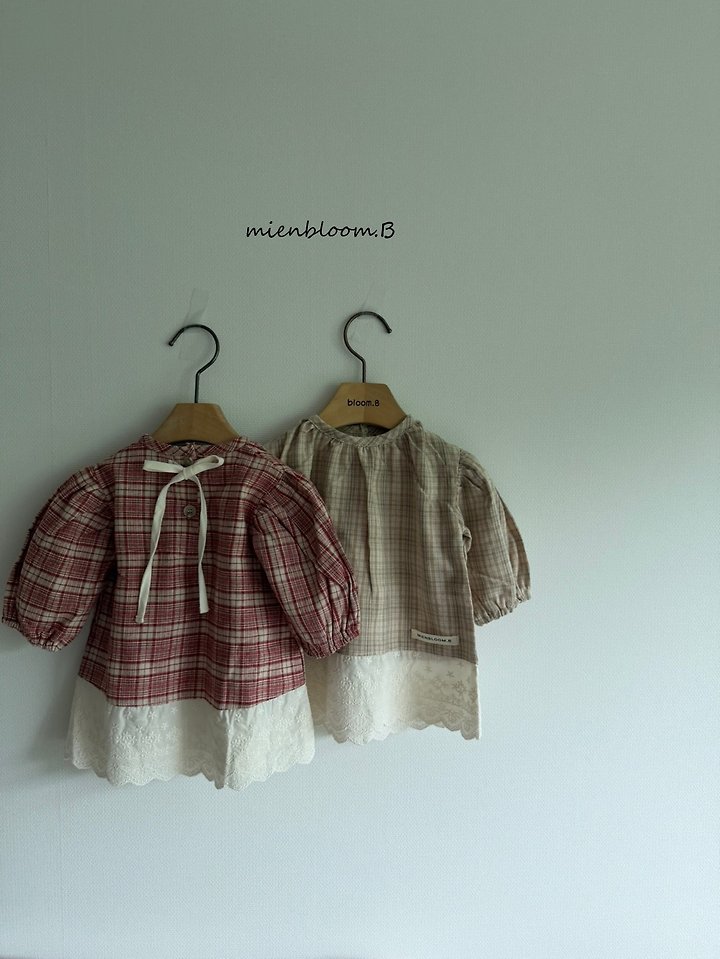 Mienbloom B - Korean Baby Fashion - #babyoutfit - Bebe Check Lace One-piece