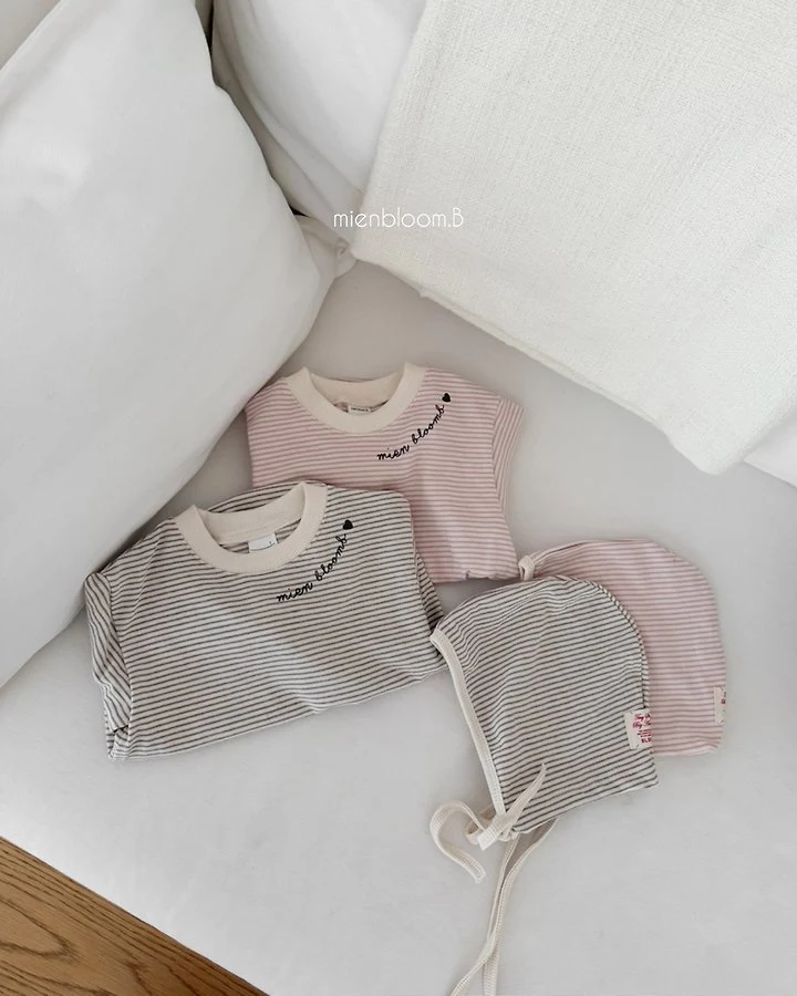 Mienbloom B - Korean Baby Fashion - #babyoutfit - Bebe Natural Stripe Suit - 7