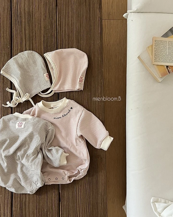 Mienbloom B - Korean Baby Fashion - #babyoutfit - Bebe Natural Stripe Suit - 8