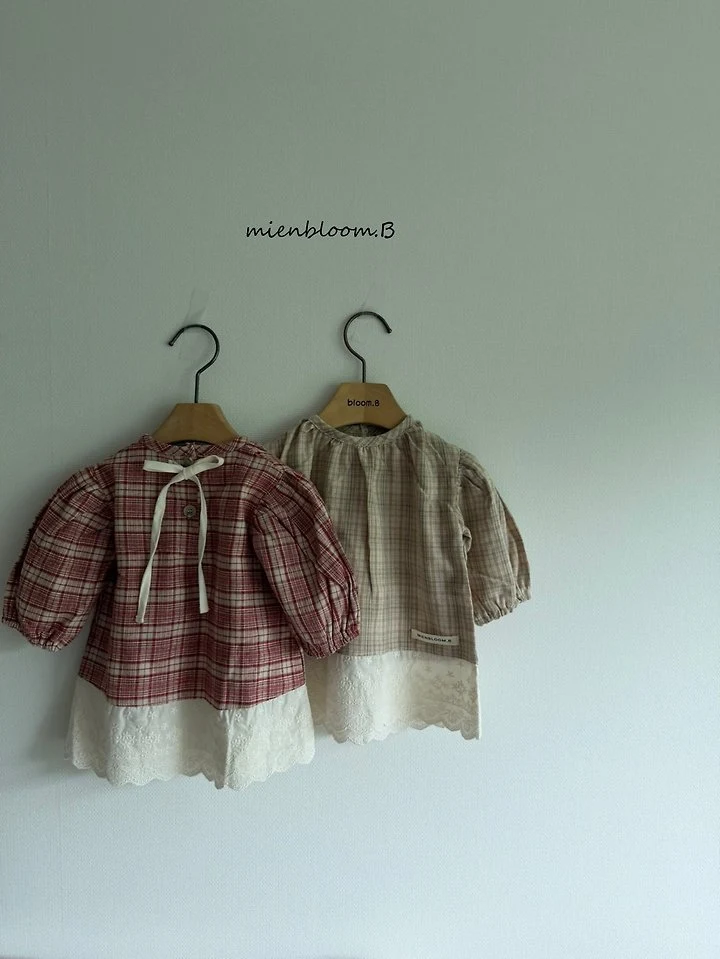 Mienbloom B - Korean Children Fashion - #minifashionista - Kids Check Lace One-piece