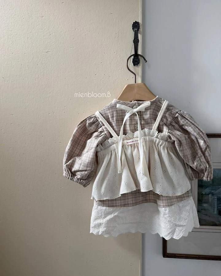 Mienbloom B - Korean Children Fashion - #prettylittlegirls - Kids Check Lace One-piece - 2
