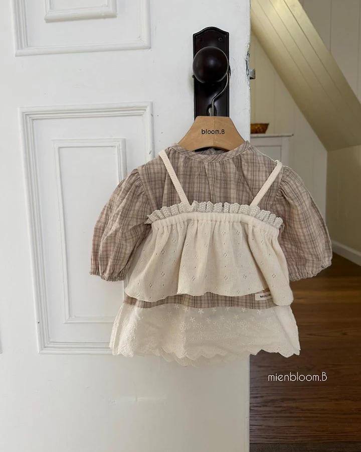 Mienbloom B - Korean Children Fashion - #todddlerfashion - Kids Check Lace One-piece - 4