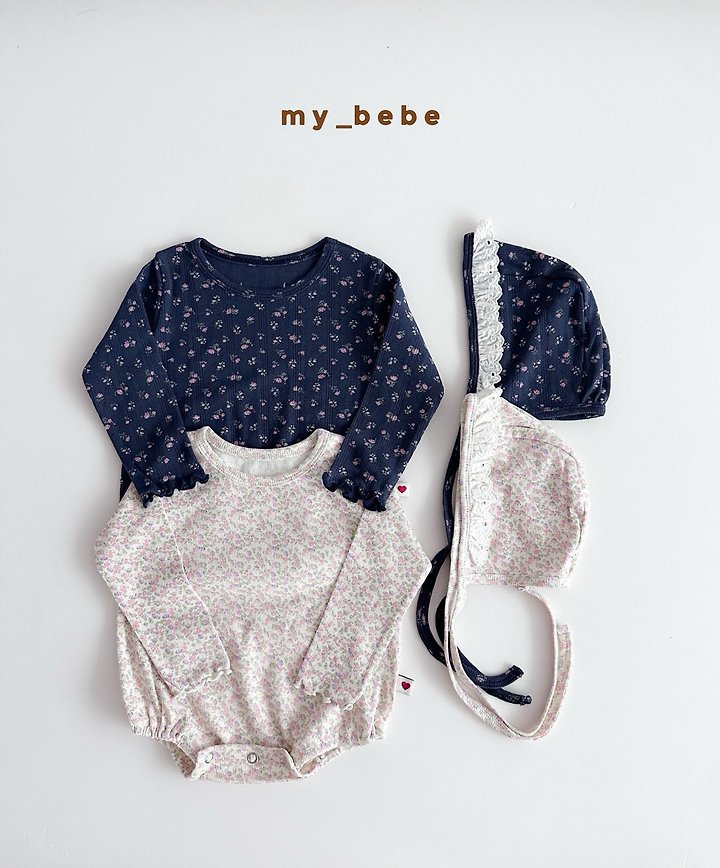 My Bebe - Korean Baby Fashion - #babyboutique - Floral Suit Set (Bonnet Set)