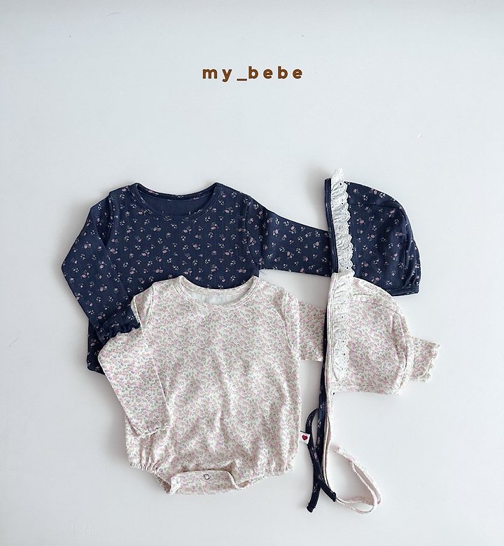 My Bebe - Korean Baby Fashion - #babyclothing - Floral Suit Set (Bonnet Set) - 3