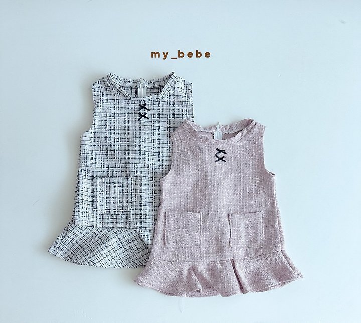 My Bebe - Korean Baby Fashion - #babyclothing - Ribbon Tweed One-piece