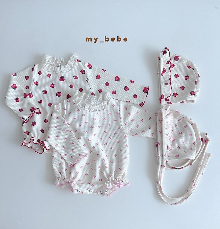 My Bebe - Korean Baby Fashion - #babyfashion - Waffle Lace Suit (Bonnet Set) - 2