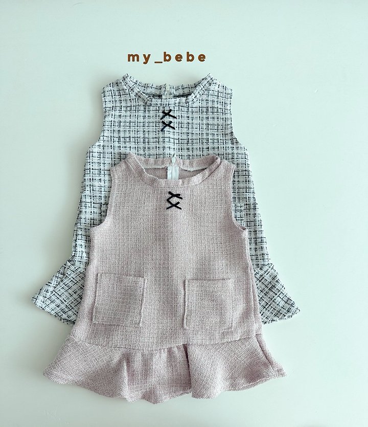 My Bebe - Korean Baby Fashion - #babyfashion - Ribbon Tweed One-piece - 2