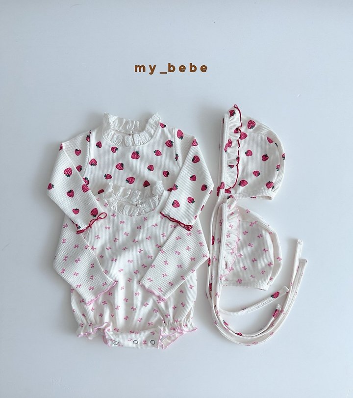 My Bebe - Korean Baby Fashion - #babyfever - Waffle Lace Suit (Bonnet Set) - 3
