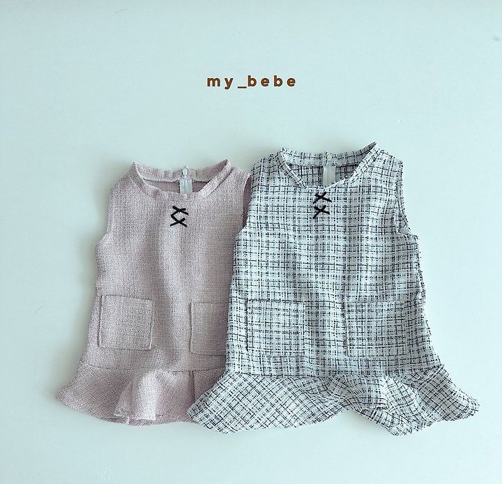 My Bebe - Korean Baby Fashion - #babyfever - Ribbon Tweed One-piece - 3