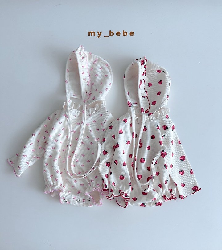 My Bebe - Korean Baby Fashion - #babyfever - Waffle Lace Suit (Bonnet Set) - 4