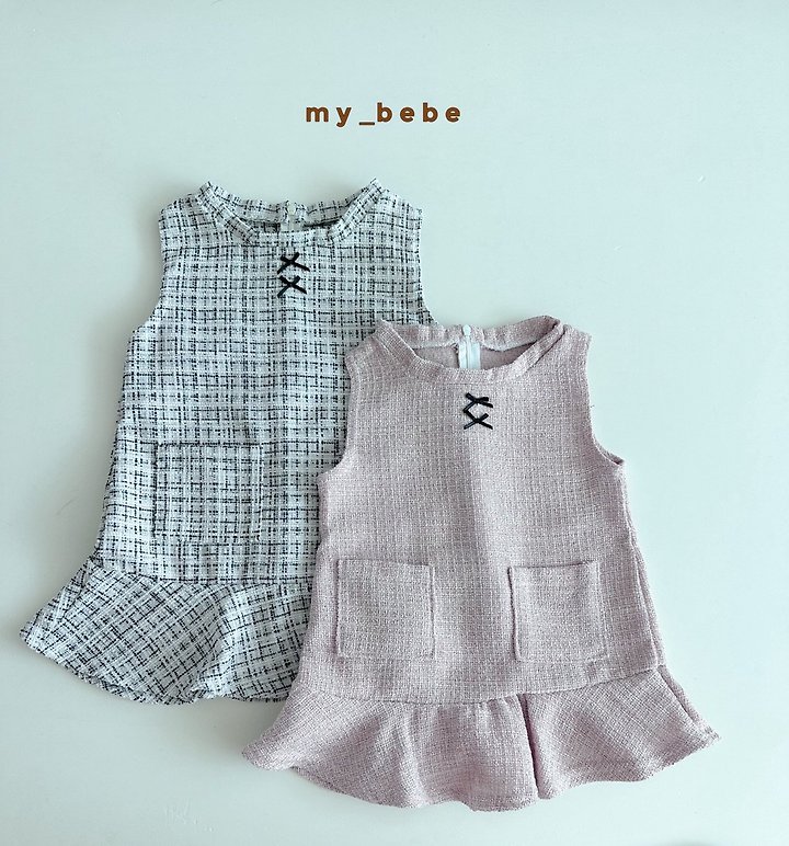 My Bebe - Korean Baby Fashion - #babyfever - Ribbon Tweed One-piece - 4