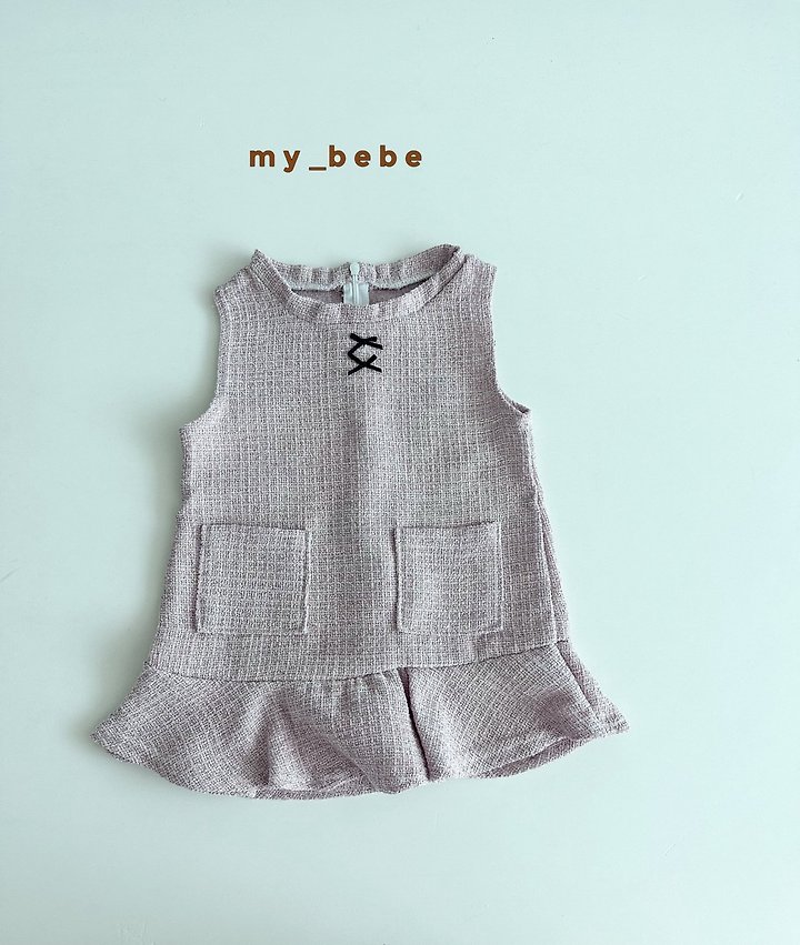 My Bebe - Korean Baby Fashion - #babylifestyle - Ribbon Tweed One-piece - 5