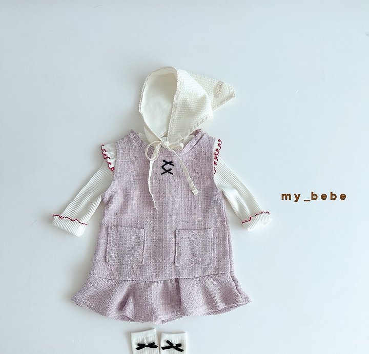 My Bebe - Korean Baby Fashion - #babyoninstagram - Ribbon Tweed One-piece - 6