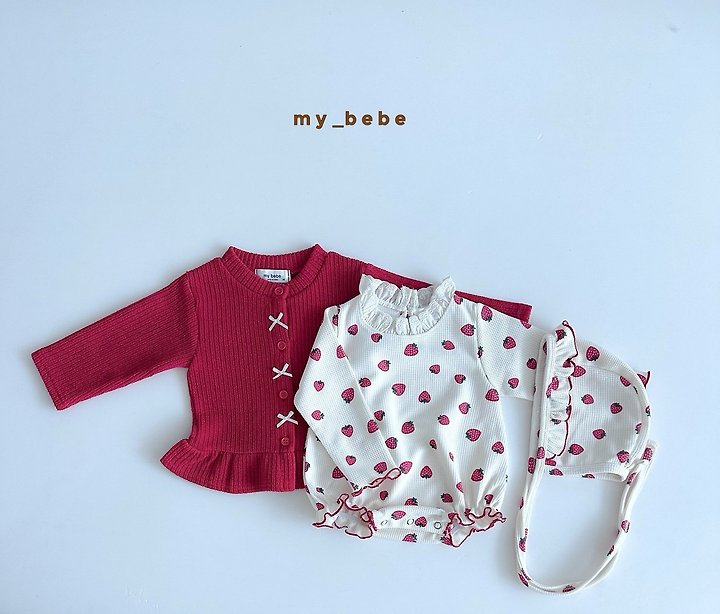 My Bebe - Korean Baby Fashion - #babyootd - Waffle Lace Suit (Bonnet Set) - 7