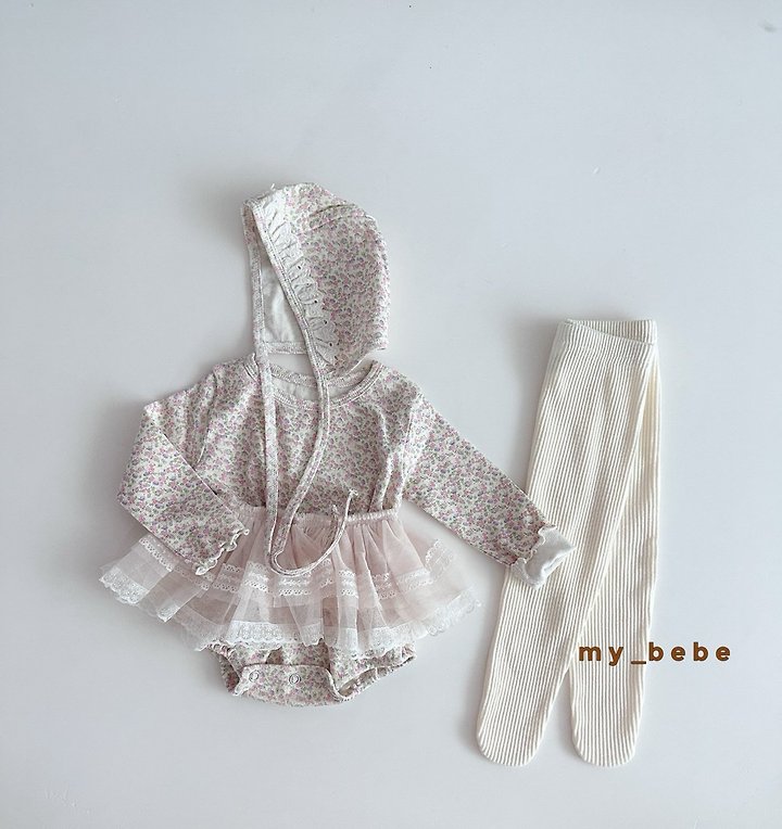My Bebe - Korean Baby Fashion - #babyoutfit - Floral Suit Set (Bonnet Set) - 10