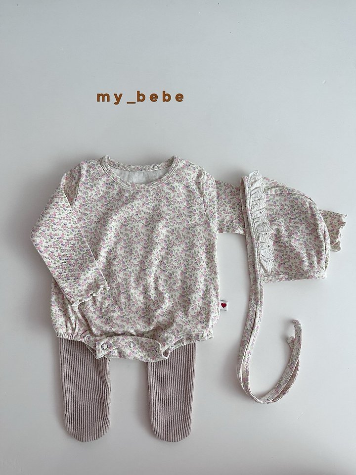 My Bebe - Korean Baby Fashion - #babyoutfit - Floral Suit Set (Bonnet Set) - 11