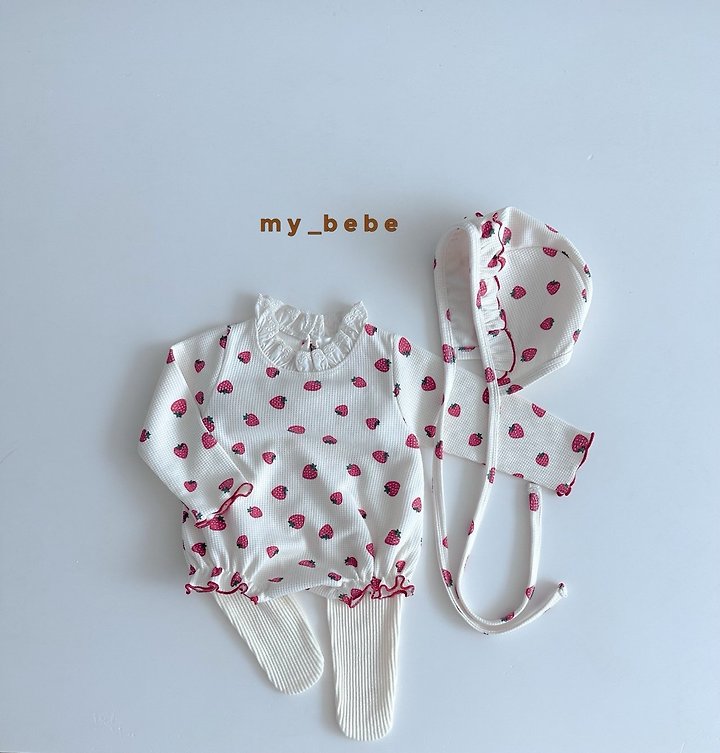 My Bebe - Korean Baby Fashion - #babyoutfit - Waffle Lace Suit (Bonnet Set) - 8