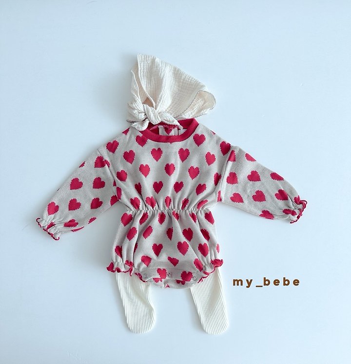 My Bebe - Korean Baby Fashion - #babyoutfit - Heart Banded Suit - 6