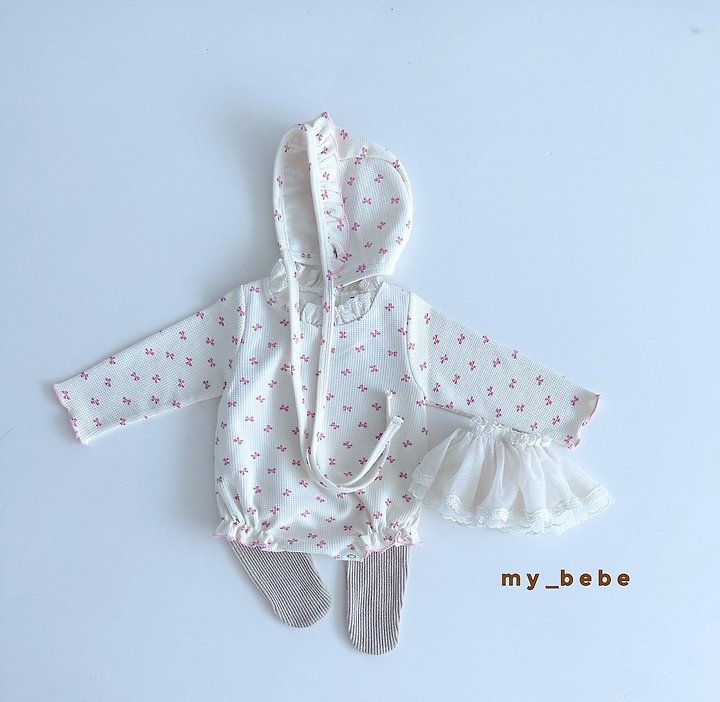 My Bebe - Korean Baby Fashion - #onlinebabyboutique - Waffle Lace Suit (Bonnet Set) - 11