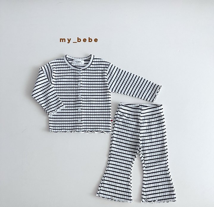 My Bebe - Korean Baby Fashion - #onlinebabyboutique - Stripe Wave Bootcut Pants - 7