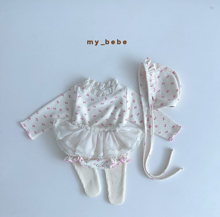 My Bebe - Korean Baby Fashion - #onlinebabyshop - Waffle Lace Suit (Bonnet Set) - 12