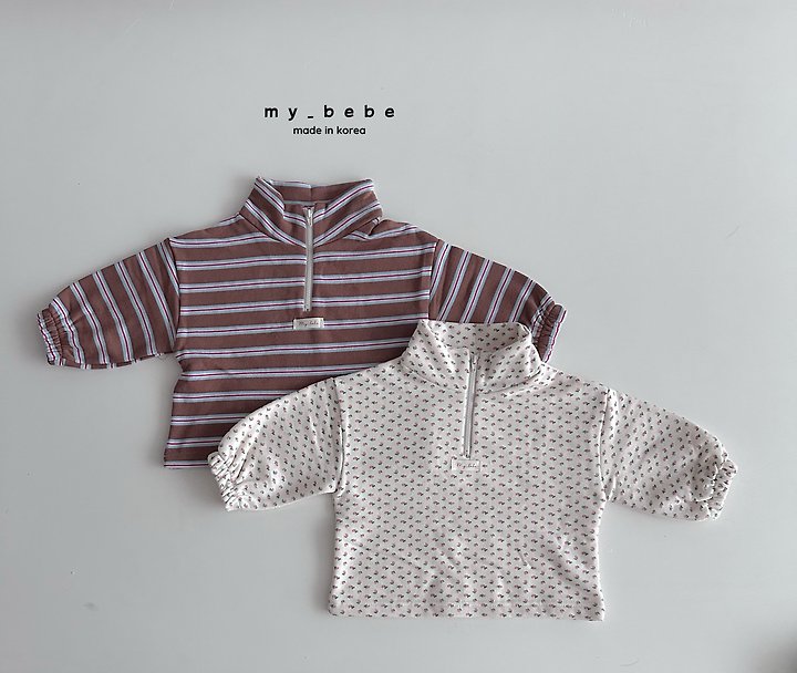 My Bebe - Korean Baby Fashion - #onlinebabyshop - French Terry Anorak Stripe Top