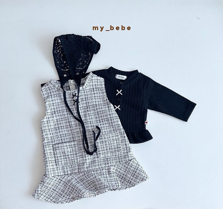 My Bebe - Korean Baby Fashion - #onlinebabyshop - Ribbon Tweed One-piece - 12