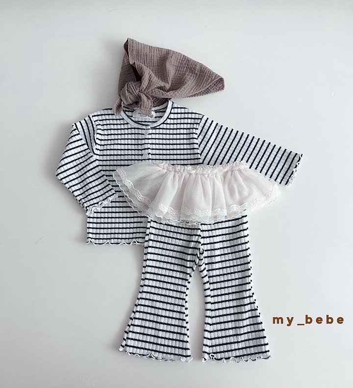 My Bebe - Korean Baby Fashion - #onlinebabyshop - Stripe Wave Bootcut Pants - 8