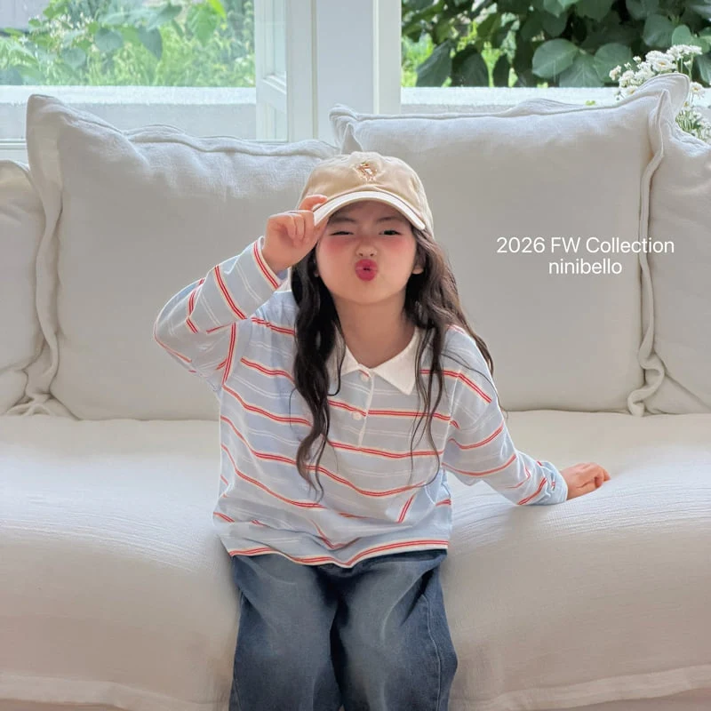 Ninibello - Korean Children Fashion - #kidsshorts - Milky Stripe Collar Tee - 5