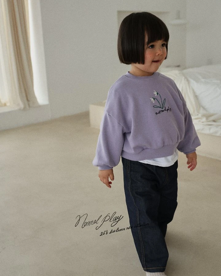 Normalplay - Korean Baby Fashion - #babyoutfit - Double Flower Embroidered Crop Sweatshirt - 12