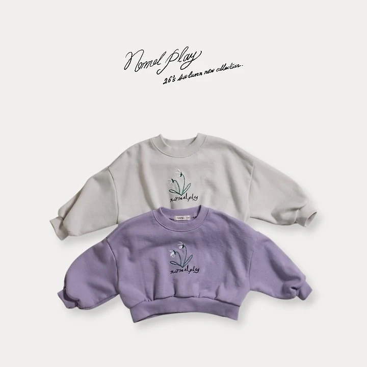 Normalplay - Korean Baby Fashion - #onlinebabyshop - Double Flower Embroidered Crop Sweatshirt