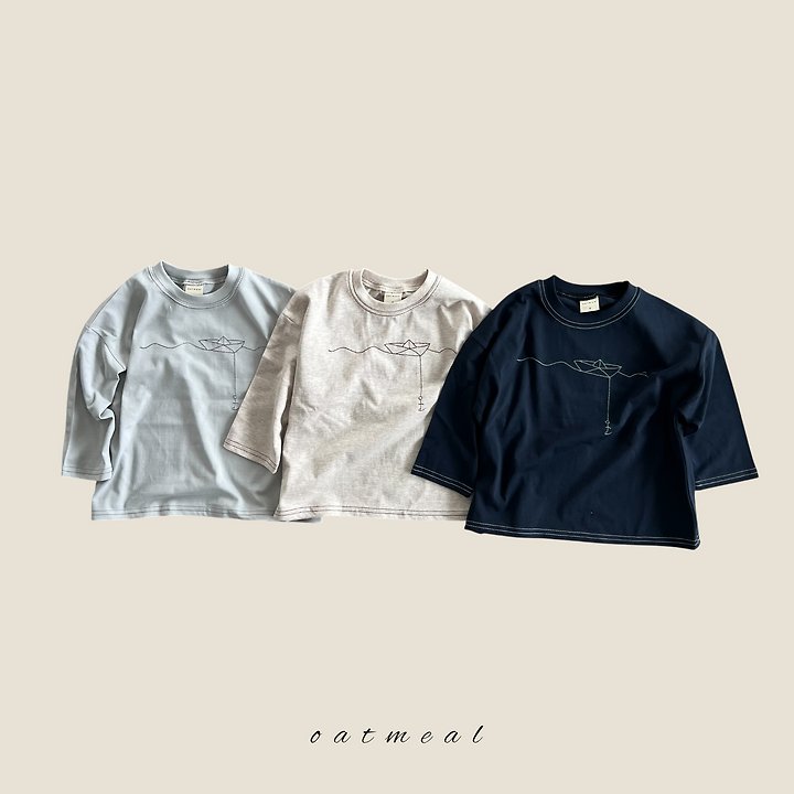 Oatmeal - Korean Children Fashion - #childofig - Boat Neck Round Tee