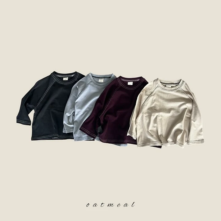Oatmeal - Korean Children Fashion - #childrensboutique - Stitch Raglan Tee