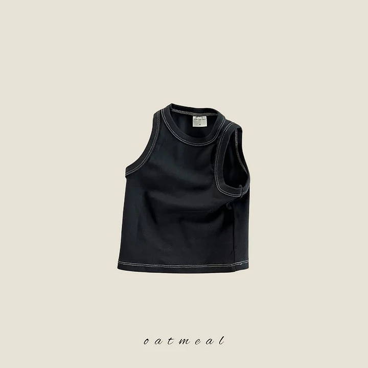 Oatmeal - Korean Children Fashion - #childrensboutique - Stitch Sleeveless Top - 3