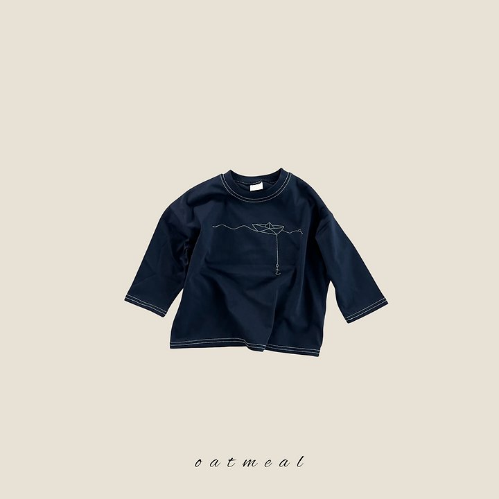 Oatmeal - Korean Children Fashion - #designkidswear - Boat Neck Round Tee - 3